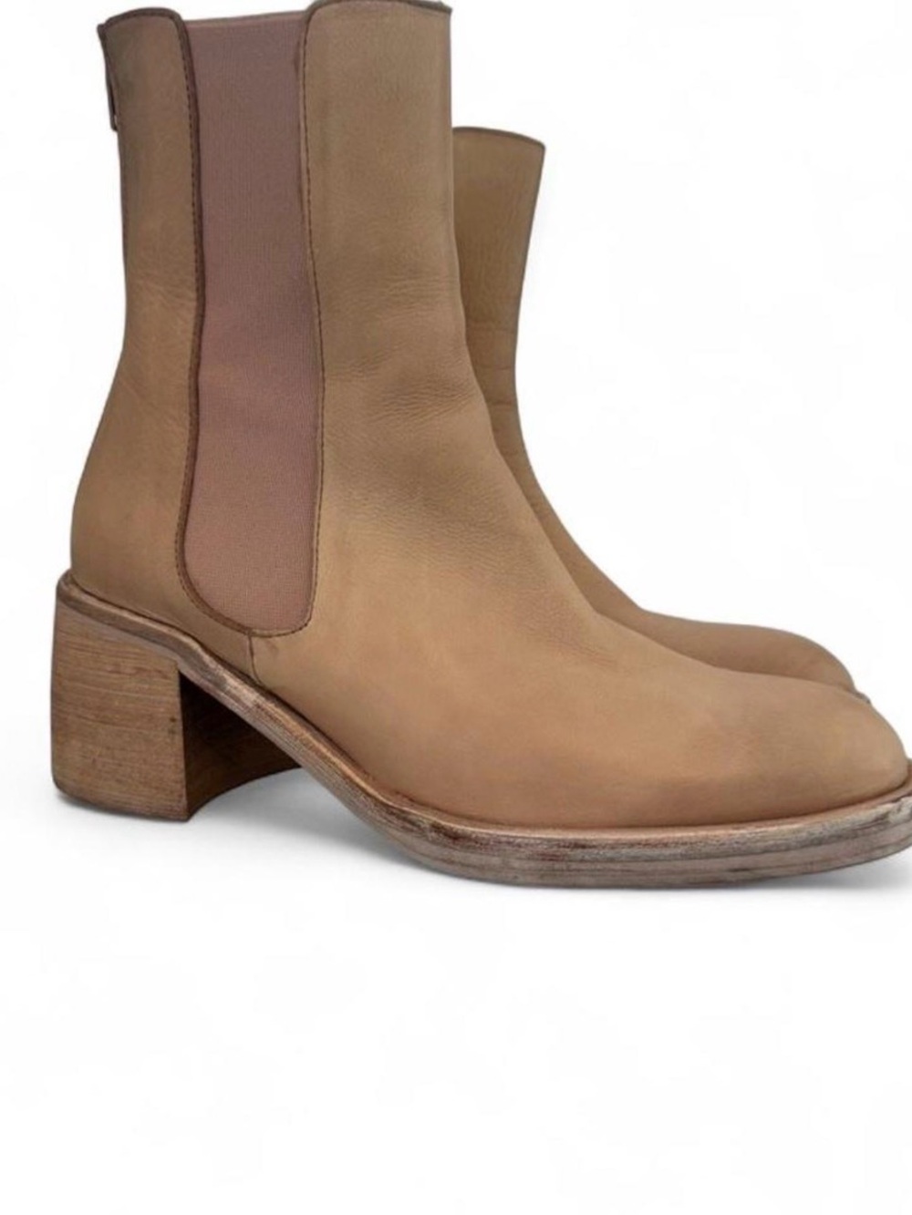 Free People Tan Leather Chelsea Block Heel Boots